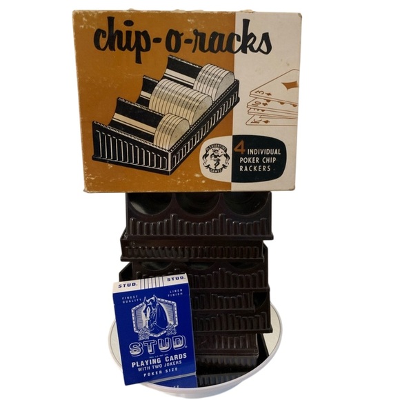 Vintage Other - VINTAGE PLEASANTIME GAMES 6 Chip-O-Racks Individual Poker Chip Rackers in Brown